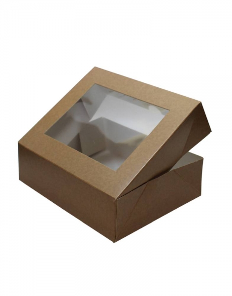 Kuchenverpackung mit Sichtfenster hellbraun für Mehlspeisen, 16x13x4,6cm